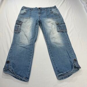 NoFuze Denim Cargo Pants Womens 16 Light Wash Straight Leg Crop Utility Jeans